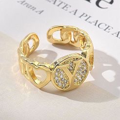 Anillos abiertos de circonita cúbica transparente con micro pavé de latón para mujer&nbsp;RJEW-K289-02G-Y