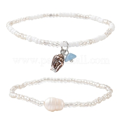 Braccialetti elastici con perline di vetro per le donne&nbsp;BJEW-JB11638-01