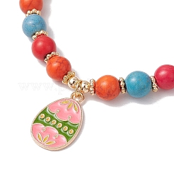 Bracelets extensibles en perles de turquoise synthétiques pour le jour de Pâques&nbsp;BJEW-TA00604