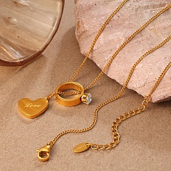 Valentinstags-Ring aus Edelstahl 304 mit klaren Zirkonia im Pavé-Stil und herzförmige Halskette für Damen&nbsp;WG8D8BB-01