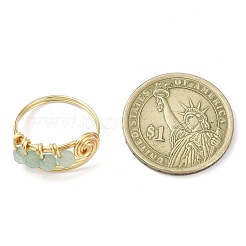 Anello da dito con perline rotonde con avventurina verde naturale&nbsp;RJEW-TA00103-03