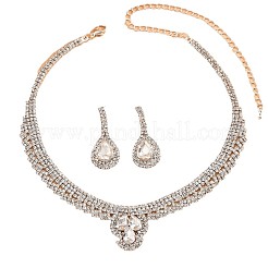 Tropfenförmige Halsketten-Sets mit Strass-Anhängern aus Legierung und Ohrsteckern&nbsp;FS-WG3BBCC-01