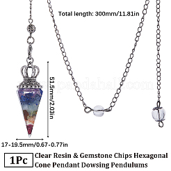 Péndulos de radiestesia con colgante de cono hexagonal de resina transparente y chips de piedras preciosas&nbsp;AJEW-SC0002-30