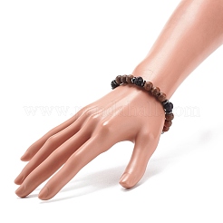 Stretch-Armband mit natürlichen Lavasteinen und Holzperlen&nbsp;BJEW-JB08535-02
