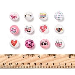 40 pièce 12 styles de perles européennes en bois imprimées sur le thème de la fête des mères&nbsp;WOOD-FS0001-41