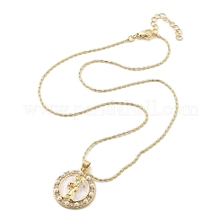 Collane con ciondolo in ottone micro pavé di zirconi cubici e tondo piatto Santa Muerte&nbsp;NJEW-S385-03B-G
