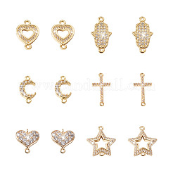 12 pz 6 stili in ottone micro pavimentano i ciondoli del connettore cubic zirconia trasparente&nbsp;KK-TA0001-14