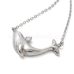 Collier pendentif baleine en zircone cubique transparente avec chaînes câblées en laiton&nbsp;NJEW-B090-01