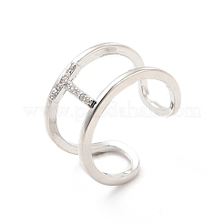 Anillo de puño abierto con letra inicial de circonita cúbica transparente&nbsp;RJEW-A012-01P-T