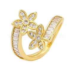 Bagues ouvertes en laiton plaqué or avec micro pavé de zircones cubiques transparentes pour femmes&nbsp;RJEW-M028-88G