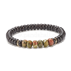 Guscio di cocco naturale e braccialetto elasticizzato con perline di pietre preziose&nbsp;BJEW-JB07991