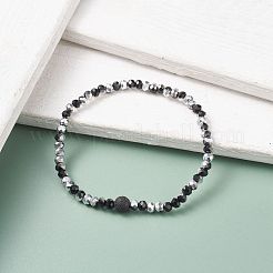 Bracelet extensible à l'huile essentielle de pierre de lave naturelle avec verre pour femme&nbsp;BJEW-JB07661