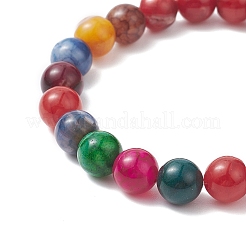 Braccialetto elasticizzato con perline rotonde in agata stagionata naturale tinta per donna&nbsp;BJEW-JB09382