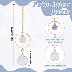 2 stücke stern natürliche rose quarz & amethyst & glas runde anhänger dekoration&nbsp;HJEW-DR00183