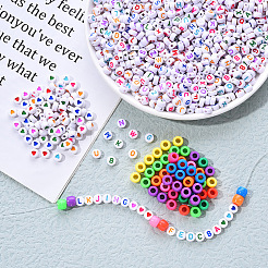 1 sacchetto 1200 pezzi rotondi piatti in acrilico opaco con perline a forma di lettera e cuore&nbsp;DIY-YW0002-32