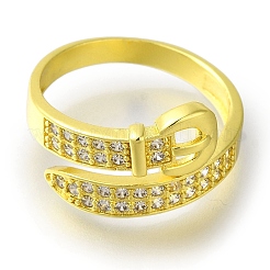 Anelli aperti da donna con micro pavé di zirconi cubici trasparenti a forma di cintura con placcatura a cremagliera&nbsp;RJEW-H232-02G