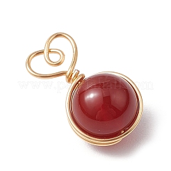4 stücke 4 arten natürliche rose quarz & aventurin & amethyst & karneol kupfer draht gewickelt herz ball anhänger&nbsp;PALLOY-TA00215-01