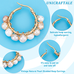 4 Paar geflochtene Creolen im Vintage-Stil mit Naturperlen für Mädchen und Frauen&nbsp;EJEW-UN0002-07