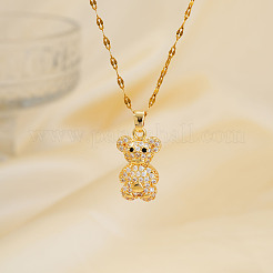 Lindo mini oso de latón con micro pavé de circonita cúbica transparente colgante collares&nbsp;IY7536
