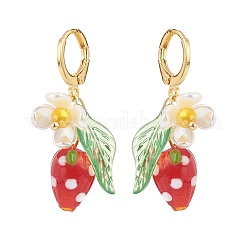 Fragola a lume con orecchino a leva pendente con fiore di perle di plastica&nbsp;EJEW-TA00130