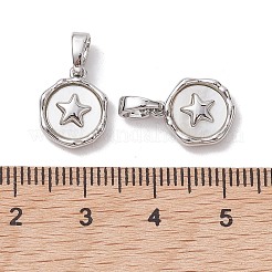 Breloques rondes et plates avec coquille pavée en laiton&nbsp;KK-K360-06P