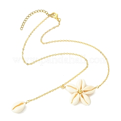 Colliers pour femmes avec pendentif fleur en coquillage cauri naturel et chaîne en laiton.&nbsp;NJEW-JN06265