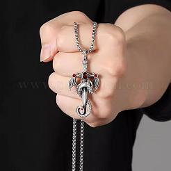 Halsketten mit Schwertanhänger aus Legierung und 201 Edelstahl und Strass mit Dinosaurier-Umwicklung für Männer&nbsp;FS-WGFE8C1-04