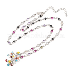 Colliers pendentifs en laiton pavé de zirconiums cubiques colorés avec motif de feux d'artifice émaillés pour femmes&nbsp;NJEW-F364-03P