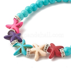 Bracelet extensible étoile de mer turquoise synthétique (teint)&nbsp;BJEW-JB07702-03