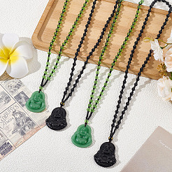 4 collier pendentif Bouddha en verre 2 couleurs&nbsp;NJEW-ME0001-04