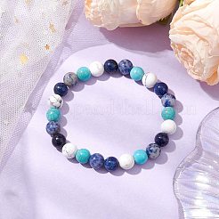 Bracelets extensibles en perles rondes de lapis-lazuli et howlite naturelles de 8.5 mm&nbsp;BJEW-JB10944-05