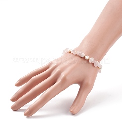 Chip di quarzo rosa naturale e braccialetto di scorrimento con perline di perle&nbsp;BJEW-JB08334-02