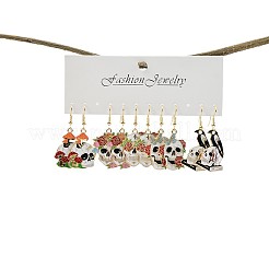 5 Paar Halloween-Ohrringe aus Emaillelegierung mit Totenkopfmotiv&nbsp;FS-WGBF0DA-01