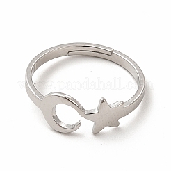 Bague réglable en acier inoxydable 304 anti-ternissement avec étoile et lune pour femme&nbsp;LS-RJEW-B027-15P