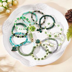 11 stücke 11 stil legierung emaille klee & stoff blume quaste charme stretch armbänder set&nbsp;BJEW-SW00101