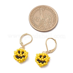Orecchini a leva con perline di vetro e acciaio inossidabile 304 con faccina sorridente&nbsp;EJEW-MZ00423