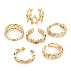 6 pièces 6 styles en laiton micro pavés bagues de manchette en zircone cubique&nbsp;RJEW-LS0001-42G