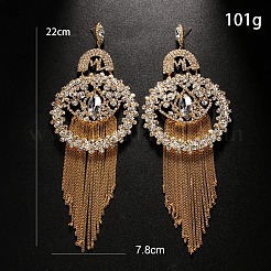 Orecchini a bottone con nappa rotonda piatta e strass di cristallo in ottone&nbsp;FS-WG48573-01