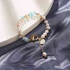 Natürliches Aquamarin-Chip-Perlenarmband&nbsp;BJEW-TA00032-04