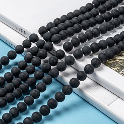 Klasse A runder bereift natürliche schwarze Achat Perlen Stränge&nbsp;X-G447-4