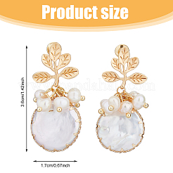 1 par de pendientes colgantes de perla de concha&nbsp;EJEW-FI0002-22B