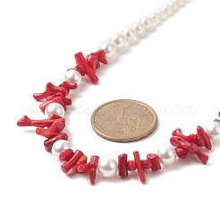 Collane di perline graduate in corallo rosso sintetico tinto e perle di conchiglia per le donne&nbsp;NJEW-TA00065