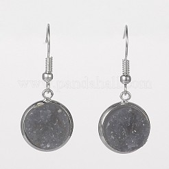 Orecchini pendenti in resina druzy piatta in ottone placcato color argento&nbsp;EJEW-JE01664