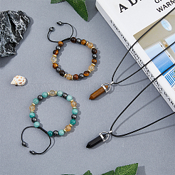 Collane con pendenti a forma di proiettile con pietre preziose miste naturali e bracciale con perline intrecciate&nbsp;SJEW-FI0001-12