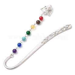 Chakra natürliches Tigerauge & Malaysia Jade & synthetischer Citrin & Türkis Perlen & Muschelkernperlen Engel Anhänger Lesezeichen&nbsp;AJEW-JK00346