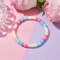 Braccialetti elasticizzati da donna con perline di argilla polimerica fatti a mano con disco color arcobaleno&nbsp;BJEW-JB10351-02