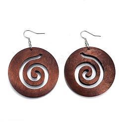 Trendy flache runde Holz Ohrringe&nbsp;EJEW-F062-C02