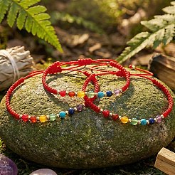 3 bracelet tressé ajustable en perles rondes de pierres naturelles et synthétiques mélangées&nbsp;ZZ4943-1