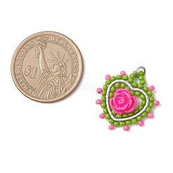 Cœur en perles de verre avec pendentifs en forme de rose&nbsp;PALLOY-MZ01030-04