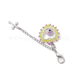 Decorazioni con ciondolo a forma di cuore con perline di vetro e lampada fatta a mano contro il malocchio&nbsp;HJEW-MZ00211-02